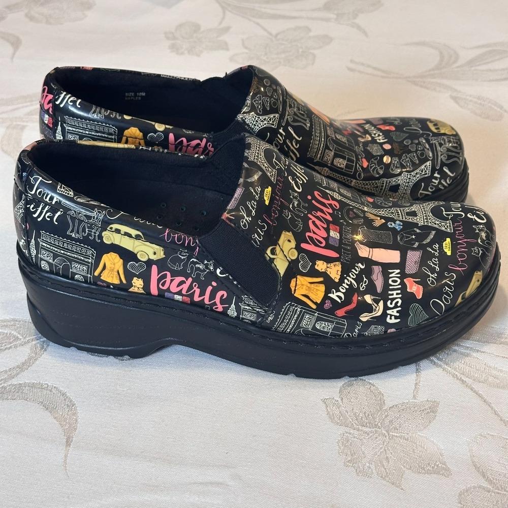 KLOGS Size-10M Women Nursing Shoes Moxy Paris Eiffel Tower Black Comfort Clog